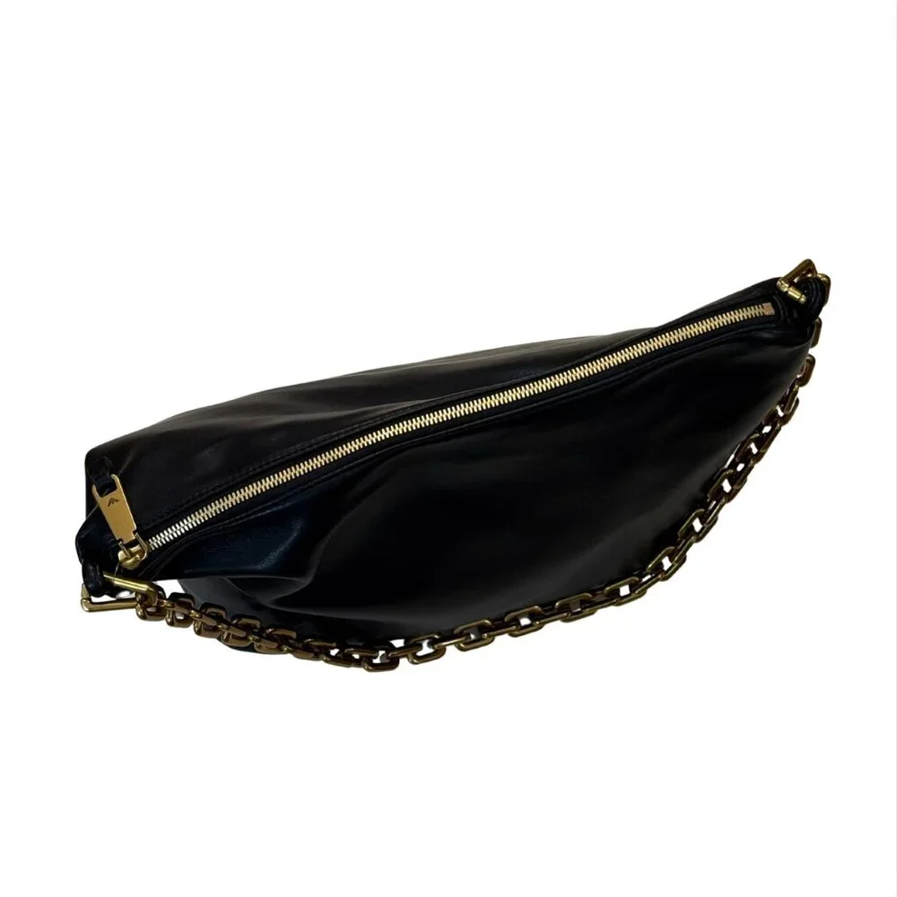 EMPORIO ARMANI Black Medium leather hobo bag Chain NEW $748